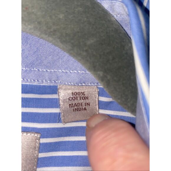 Hickey Freeman Blue Stripe Men’s L Dress Shirt 100% Cotton Button Front - Picture 6 of 6